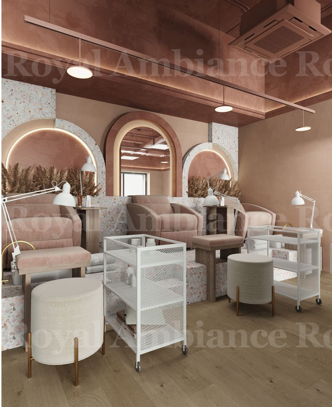 ITS BEAUTY ladies nails and haircutting salon design fit-out and joinery pedicure station chairs